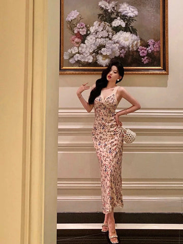 Sheath V Neckline Floral Prom Dresses Birthday Outfits Evening Gown SD976